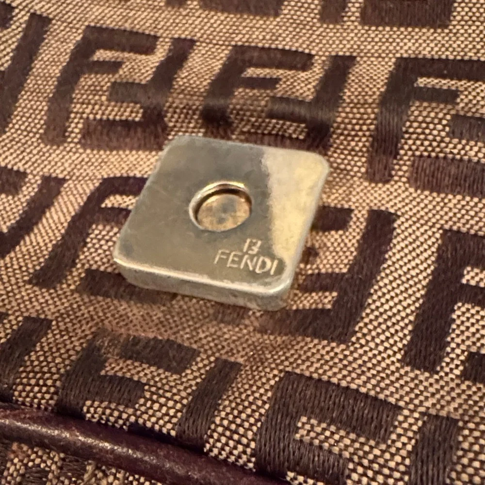 Fendi Zucchino Brown and Dark Brown Monogram flap shoulder Bag